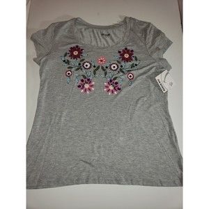Woman's Joe Boxer Embellished Blouse Top Gray L Bohemian Jewels New